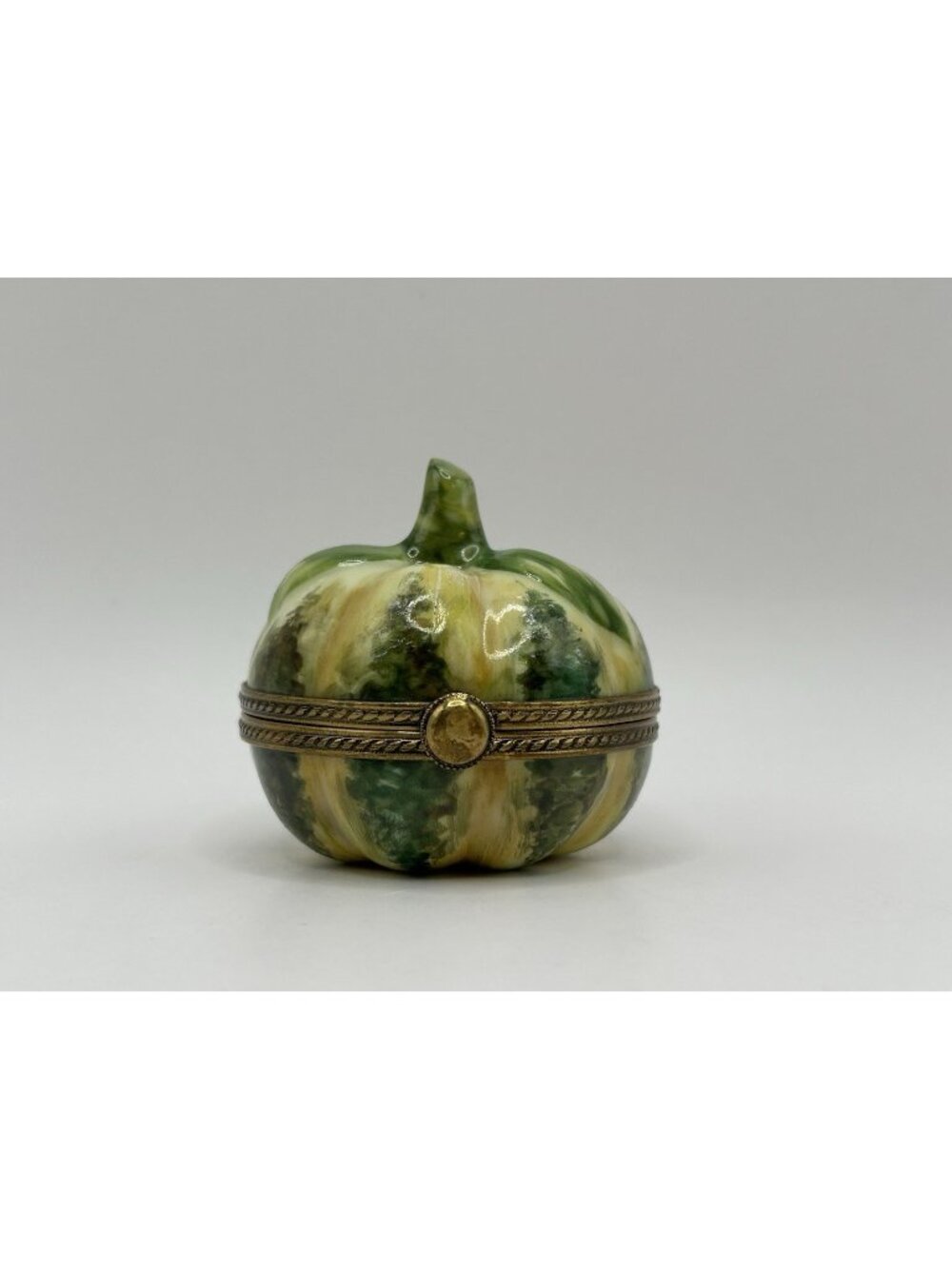 Limoges France Pumpkin Squash Trinket Box Peint Main Hinged Porcelain Green Gift